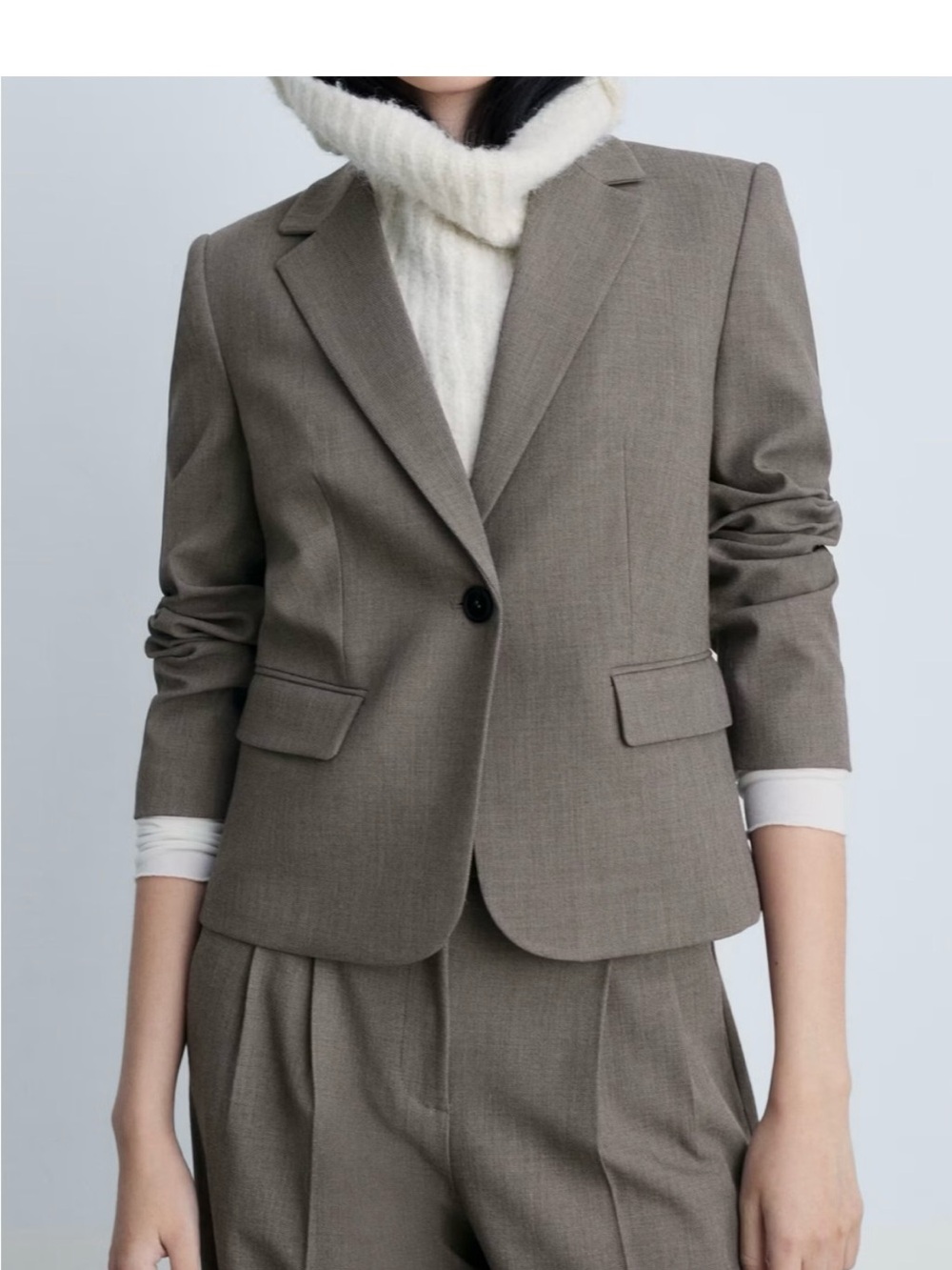 Mango Taupe Tailored Single-Button Blazer